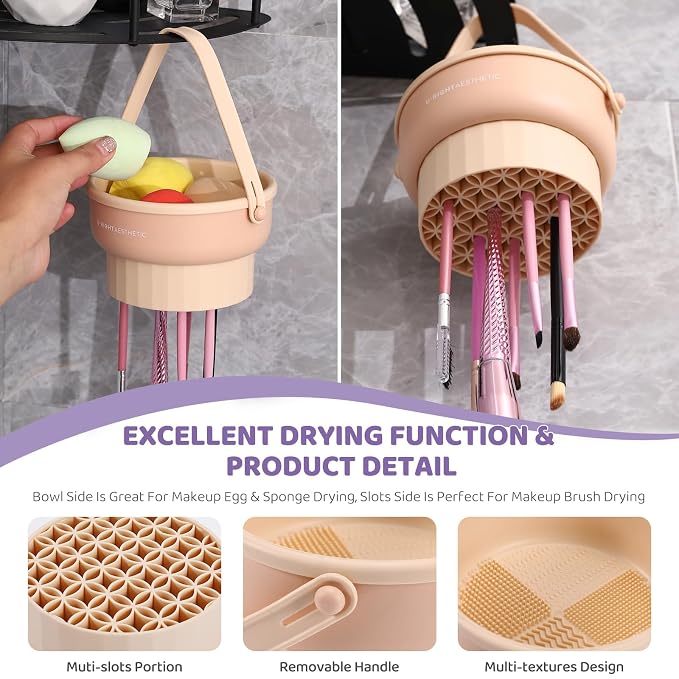 GOLIKEE Makeup Brush Cleaner Mat 3 in 1 Silicone Makeup Brush Cleaner Bowl Cosmetic Brushes Cleaning Tool Organizer for Storage and Air Drying (Pink)