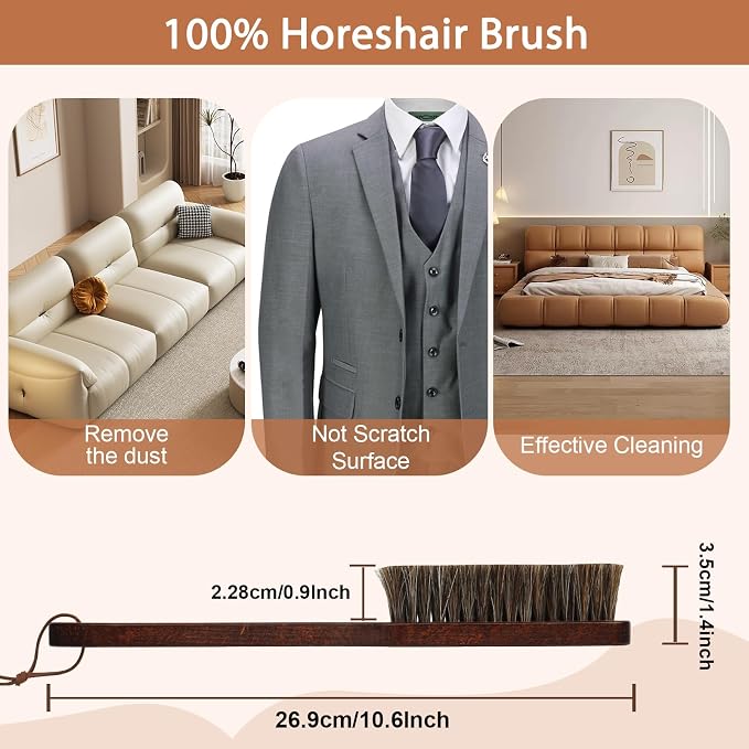 100% Horse Hair Clothes Brush for Wool Coats Cashmere Suits No Shedding Soft Bristle Garment Brush for Lint Removal Premium Beechwood Handle Hat Brush for Cowboy Hats Felt Fedora Cleaning Tailor Grade