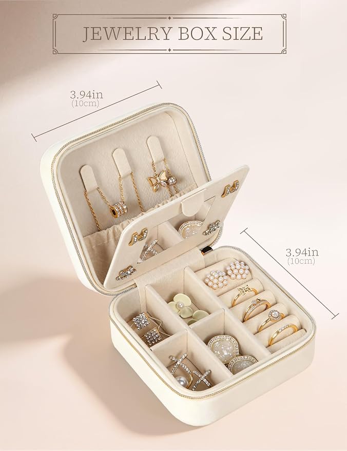 MFXIP Plush Velvet Travel Jewelry Case Small Jewelry Box Jewelry Organizer Storage Case Portable Jewelry Travel Case for Girls Womens Earring, Necklace, Rings,Bracelets with Mirror