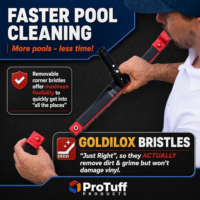 ProTuff 22" Pool Brush Head – 12 Pack – Lifetime 490 'Promise – Sturdy Bristles, Tough on Algae, Dirt & Grime – Cleans 3X Faster – Extra-Wide Pool Scrubber Brush with Pole Attachment Option
