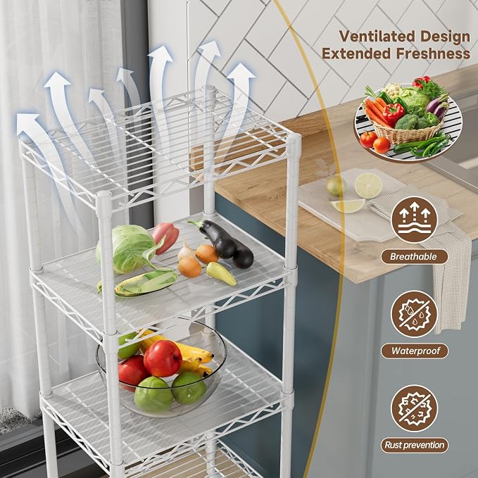 Golpart 4Tier Adjustable Storage Shelves Metal Wire Shelving Standing Shelf | Utility Heavy Duty Unit Rack Closet Organize for Home Kitchen Laundry Room Organization Pantry 11.6"Dx17.6"Wx44"H White