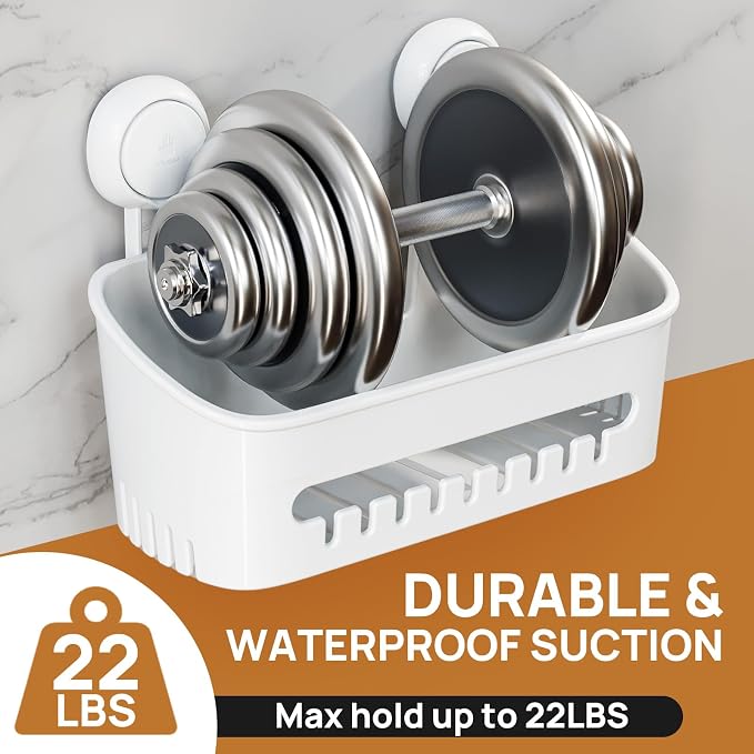 LEVERLOC Shower Caddy Suction Cup Shower Organizer Bathroom Storage Removable Powerful Suction Shower Shelf，M+L