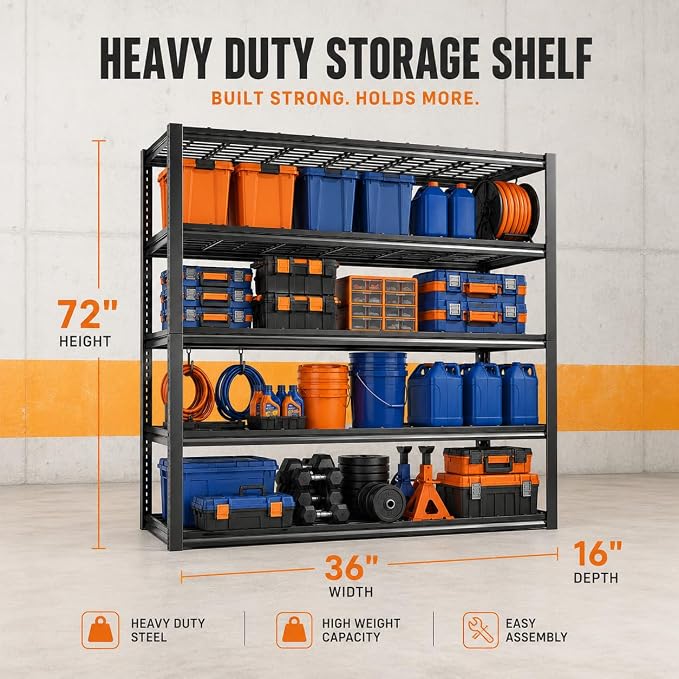 Garage Shelving, Heavy Duty Adjustable Boltless Metal Storage Shelving Units