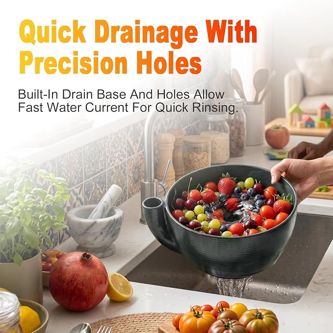 Self Spinning Berry Washing Bowl, Fruit Washer Spinner with Drain Base, 360 Deep Cleaning Swirling Berry Bowls for Cleaning Berries, Vegetables (with Drain)