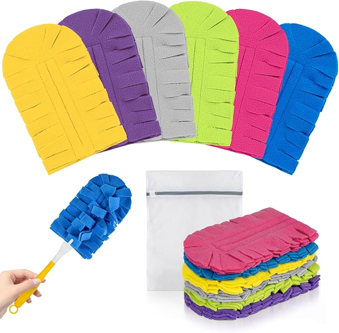 Reusable Duster Refills, Washable Duster for Swiffer (6 PCS) | Include 1 Handle & Laundry Bag, Microfiber Dusting Cloths for Cleaning Fan, Floor, Blind, Windows