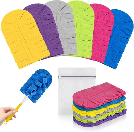 Reusable Duster Refills, Washable Duster for Swiffer (6 PCS) | Include 1 Handle & Laundry Bag, Microfiber Dusting Cloths for Cleaning Fan, Floor, Blind, Windows
