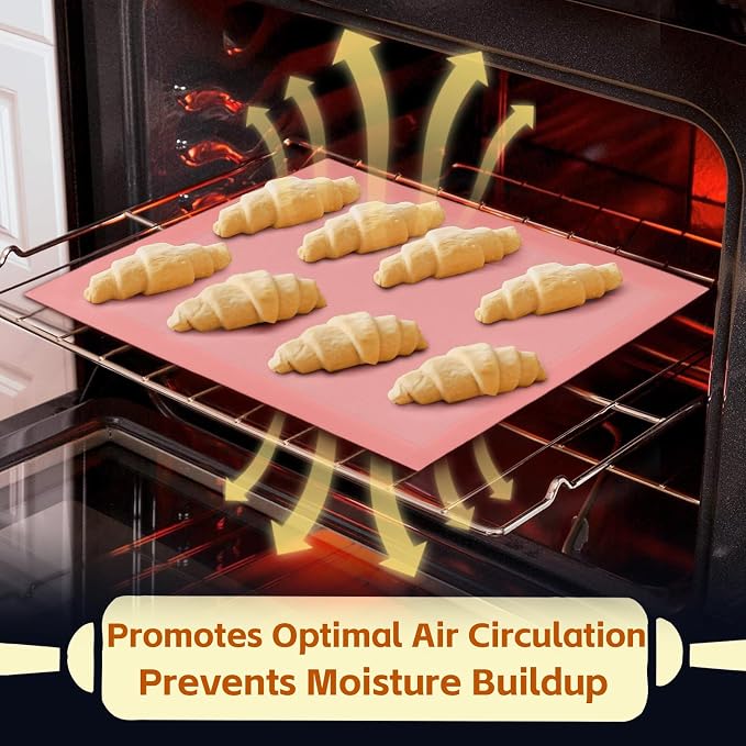 15.7"x11.8" Perforated Baking Mats, Non-Stick Hollow Out Silicone Mat, Reusable Oven Liner for Half Sheet Pan, Making Bread/Pizza/Macaron/Pastry/Cookie (2 Pcs, Pink)