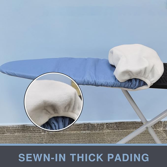 VividPaw Ironing Board Cover and Pad 18x49, Extra Wide, Thick Padding, Elastic Edge, Silicone Coated, Resist Scorching, Heavy Duty Iron Board Covers (Silicone Coating-Blue, 18" x 49")