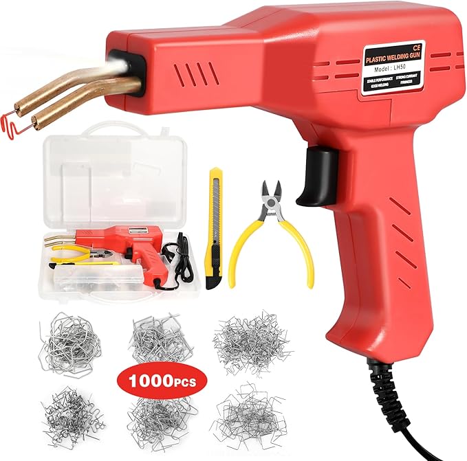 ATOLS Upgraded Plastic Welder, 1000PCS Staples, Pure Copper Transformer, Rapid Heating, Plastic Welding Kit, Hot Stapler Kit, Plastic Welder Gun Kit, Car Bumper Repair Kit, Plastic Repair Kit(Red)