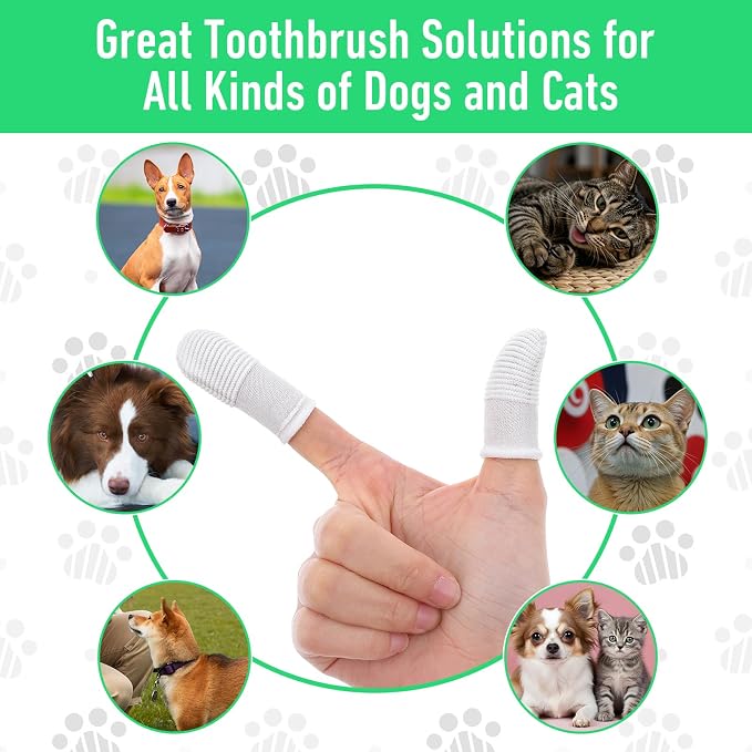 YUIANLB 50 Pcs Pet Dental Care Kit Finger Toothbrush Oral Cleaning Wipes Soft Washable Fabric Freshens Breath Reduces Plaque Tartar Complete Oral Hygiene Set for Puppies Kittens at Home