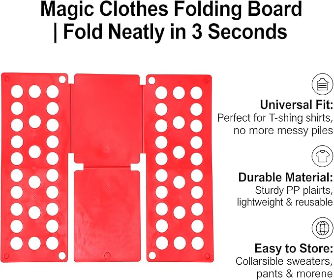 Clothes Folding Board, Blue Adjustable T-Shirt Folder,Kids clothes foldingboard 、Small Size for 1-9 Years Old、folding board for kids 15.7 x 18 Inch, Laundry Organizer for Adults and Kids(RED)
