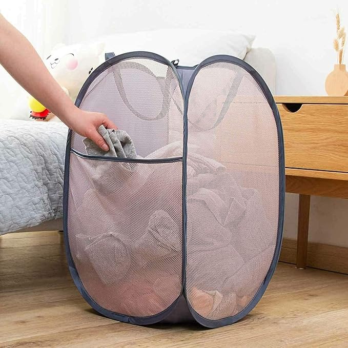 Larpur Pack of 3 Pop up Laundry Hampers, Collapsible Laundry Baskets, Gray | Portable Mesh Clothes Hampers for Home Room, College Dorm, Apartment, Foldable Hamper with Carry Handles