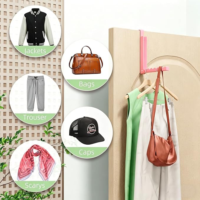 2 Pack Pink Over The Door Hooks, Cute Over The Door Hanger, Folding Over The Door Drying Rack for Laundry,Foldable Over The Door Clothes Hanger,Small Clothes Drying Rack for Dorm Portable