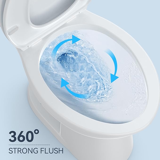 19 Inch Tall Toilet, Two-Piece Elongated Toilet with ADA Comfort Chair Height Seat, Powerful 1.28 GPF Single Flush Bowl for Bathroom, Elongated Toilet Seat