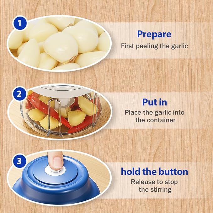 2026 New Electric Garlic Chopper, Mini Portable Veggie Chopper USB Charging Wireless Food Processor, Upgrade Electric Mini Garlic Chopper Set Wireless Veggie Grinder (Blue, 320ML)