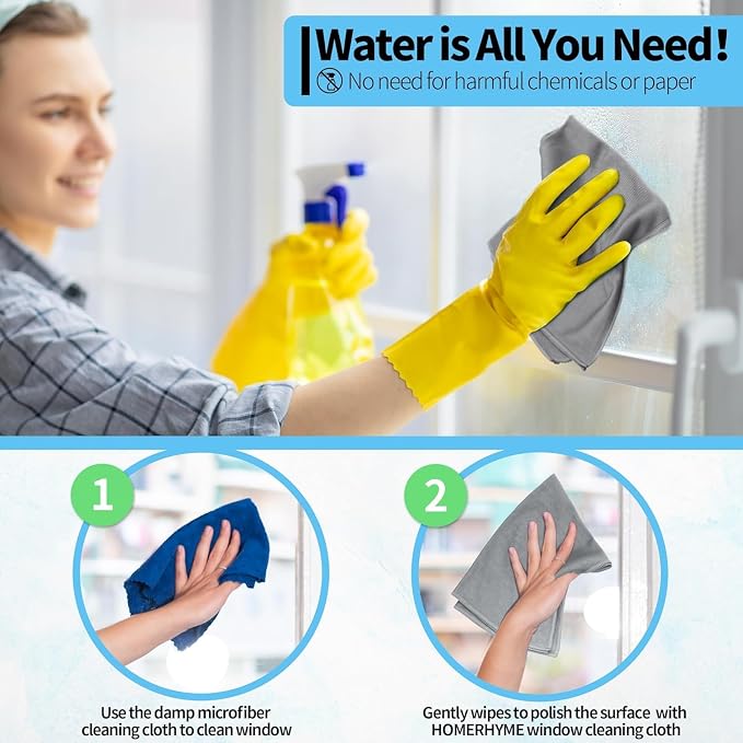 Microfiber Cleaning Cloth - 6 Pack Glasses Cleaning Cloth, 16" x 14" Window Cleaning Rags, Streak Free Lint Free Polishing Cloths Wipes for Eye Glass, Stainless Steel, Windshield, Grey