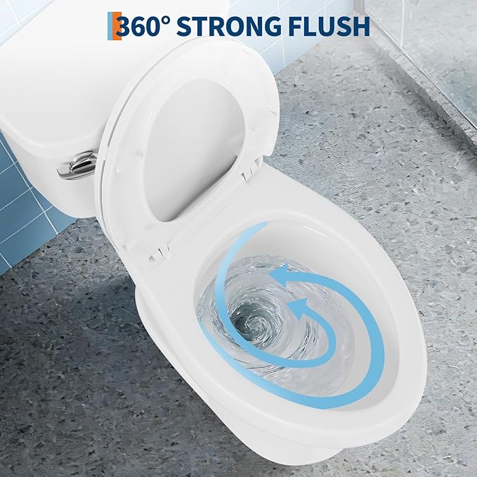 Two Piece Toilet, 19" Elongated ADA Comfort Height with Upgraded Flushing, Single Handle (Side Mounted), Includes Soft-Close Seat & Hardware, White, 12" Rough-in