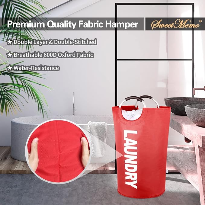 Extra Large Laundry Basket, Big Laundry Hamper Bag with Handles, 130L Red | Freestanding Tall Dirty Clothes Hamper, Collapsible and Portable Laundry Bin for Dorms and Bedrooms, Thick, Sturdy Fabric
