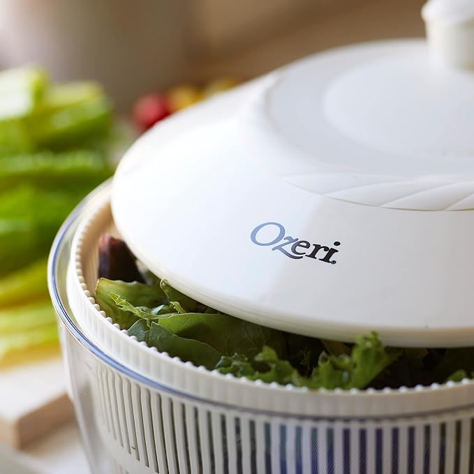 Ozeri Italian Made Fresca Salad Spinner and Serving Bowl, BPA-Free,White, 4.4 qt