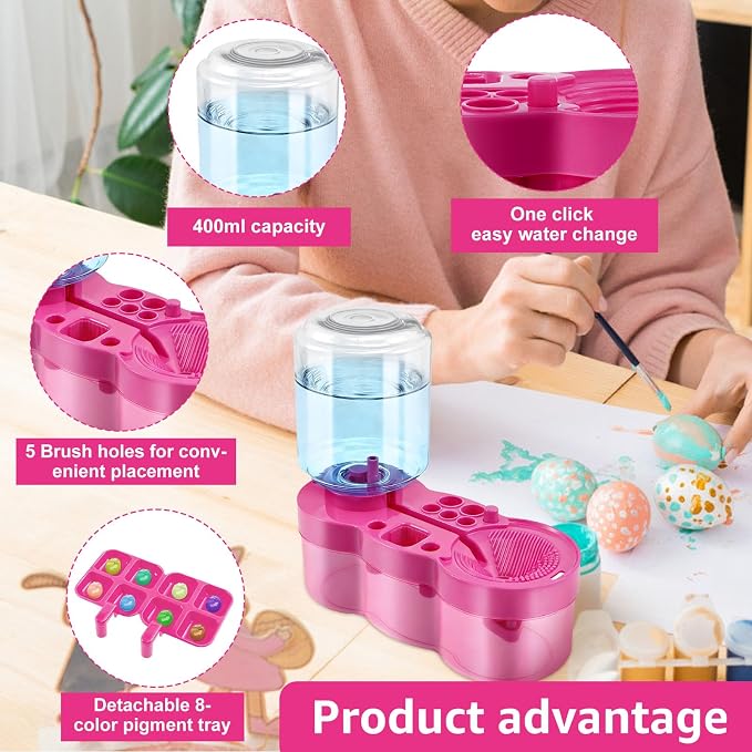 Paint Brush Cleaner for Kids Water Circulation Paint Brush with Drain Paint Water Dispenser with Palette Brush Holder Paint Brush Washer for Acrylic Painting Watercolor Art Supplies（Pinkpurple）