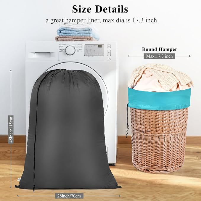 OTraki 28x45 inch Large Laundry Bags 2 Pack Heavy Duty Drawstring Laundry Wash Bags Big Hamper Replacement Liner Bag Dirty Clothes Washable for Camp Don't Drying, Melting 140-176℉ | Drawstring Big Hamper Replacement Liner Bag Dirty Clothes Washable for...