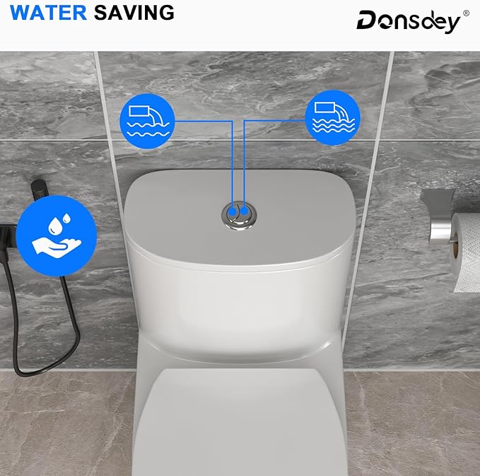 One Piece Toilet 12'' Rough Inch - White Ceramic Compact Toilets with 15.9" Soft Close Chair Seat 1.1/1.6 GPF Water Saving Dual Flush High Efficiency Easy to Clean 14.3''x26.3''x28.6''