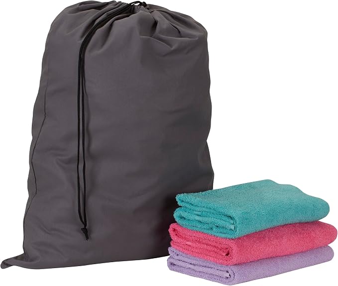 Household Essentials Cotton Laundry Bag with Drawstring Closure, Gray