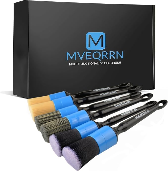 MVEQRRN 6pcs Car Detailing Brush Set,Boars Hair Detail Brushes(Blue) | Ultra Soft Car Detailing Brushes for Air Vents,Leather Seats,No Scratch Auto Detailing Brushes for Interior Exterior
