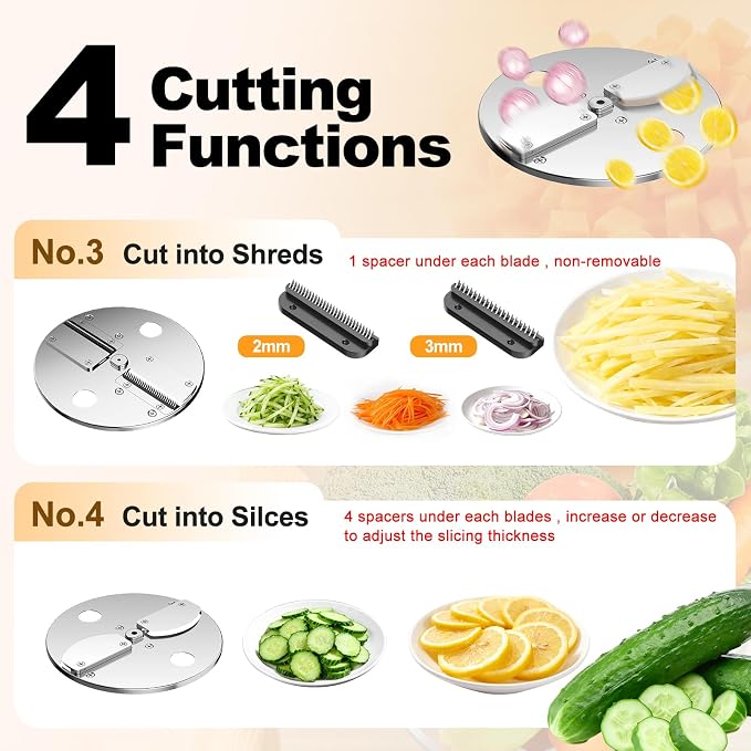 4-In-1 Electric Vegetable Chopper, 200W Vegetable Slicer Food Processor, Veggie Food Cutter With Slicing Shredding Dicing And Striping Function For Commercial Home Use,110V