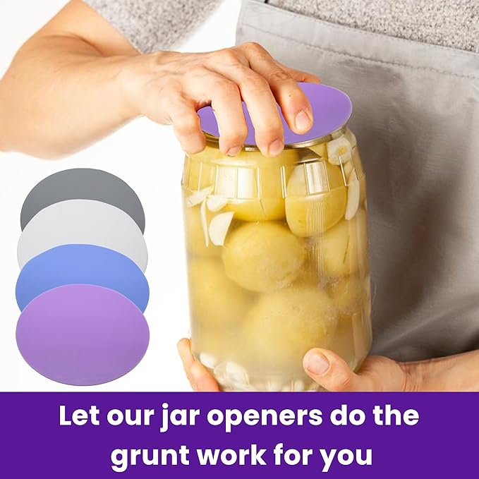 Gadgetime USA Jar Opener Gripper Pads (Pack of 4) - Round Non Slip Grippers for Jars, Lids & Bottles - Multipurpose Silicone Jar Lid Openers for Opening Jars for Weak Arthritic Hands & Seniors,
