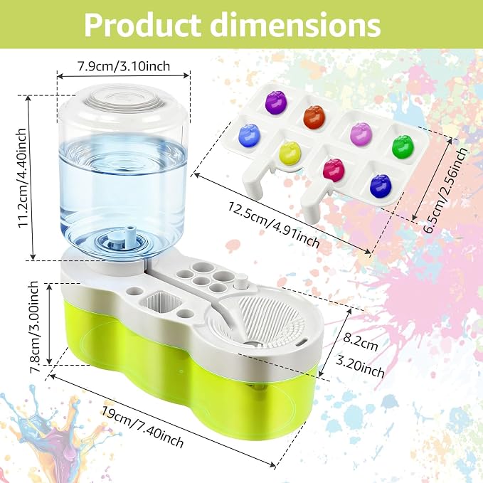 2026 Paint Brush Cleaner for Kids Water Circulation Paint Brush Cleaner with Drain Paint Water Dispenser with Palette Brush Holder Paints Brush Washer for Acrylic Painting Watercolor Art (Green)