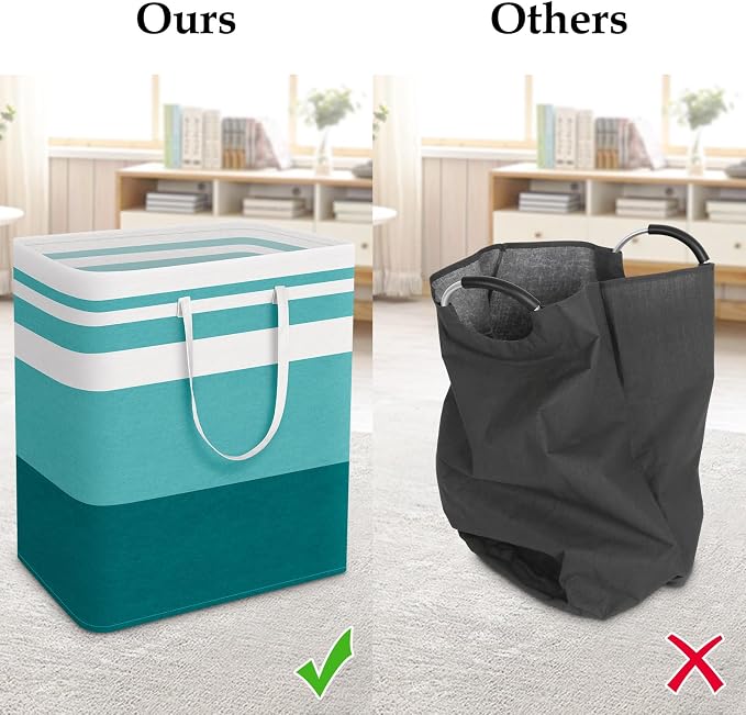 StorageRight Laundry Basket Hamper, 100L Collapsible Clothes Storage, Green | Freestanding Clothes Hampers, Foldable design, with Easy Carry Handles, For Laundry, Bedroom, Dorm, Clothing, Towels, Toys