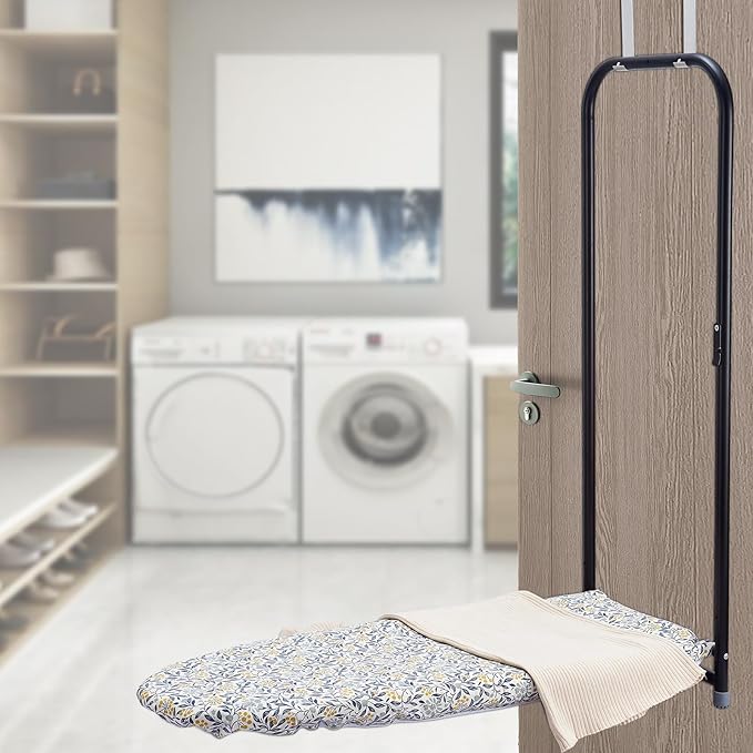 Seiritex Over the Door Ironing Board Cover 13 x 37 inch, Small Ironing Board Cover w Heat Reflective 3 Layers Thick Padding with Hook and Loop Fasteners (Flora)