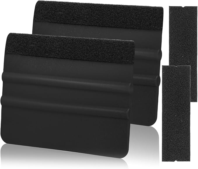 AMZDEPOT Squeegee for Vinyl, 2 Pcs, 4 Inch, Black | Extra 2 Felt Replacements, Car Wrap, Craft Sign Making, DIY Crafting, Window