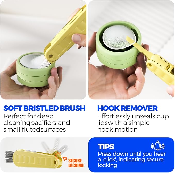Holikme 6 Pack 4 in 1 Cup Lid Cleaning Brush 3 Straws Bottle Brush,Yellow | 4 in 1 Cup Lid Cleaning Brush Multifunctional Bottle Brush, Silicone Cup Lid Gap Cleaner, Bristle Crevice Cleaning Brush