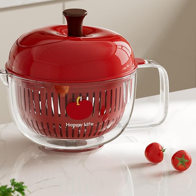 Salad Spinner, Hand Cranked Fruit Washing Spinner with Handle, Multifunctional Fruit and Vegetable Washing Bowl with Drain Basket, Reusable Salad Dehydrator Drainer for Home Kitchen