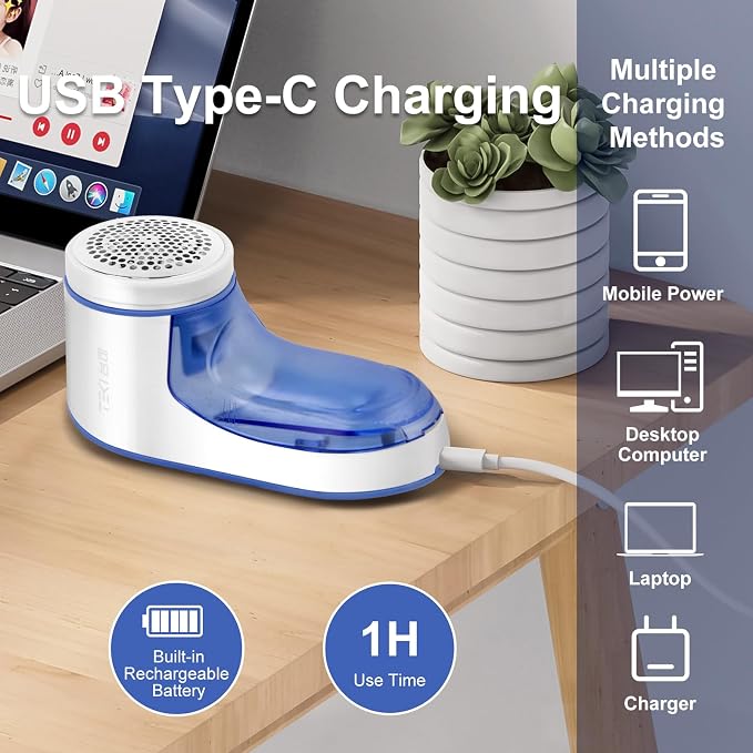 Fabric Shaver, Lint Remover for Clothes Rechargeable Clothes Shaver Pill Remover, Electric Sweater Defuzzer, Sweater Shavers to Remove Pilling, Couch, Fuzz, Furniture (2 Replaceable Blades)