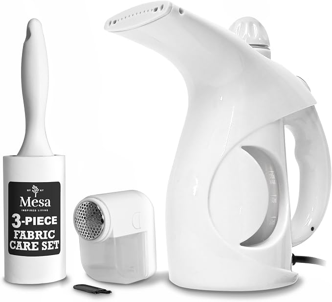 Inspired Living Fabric Care Kit – 3-Piece Fabric & Garment Care Set with Handheld Steamer, Lint Roller & Fabric Shaver – Portable Wrinkle Remover & Clothes Defuzzer