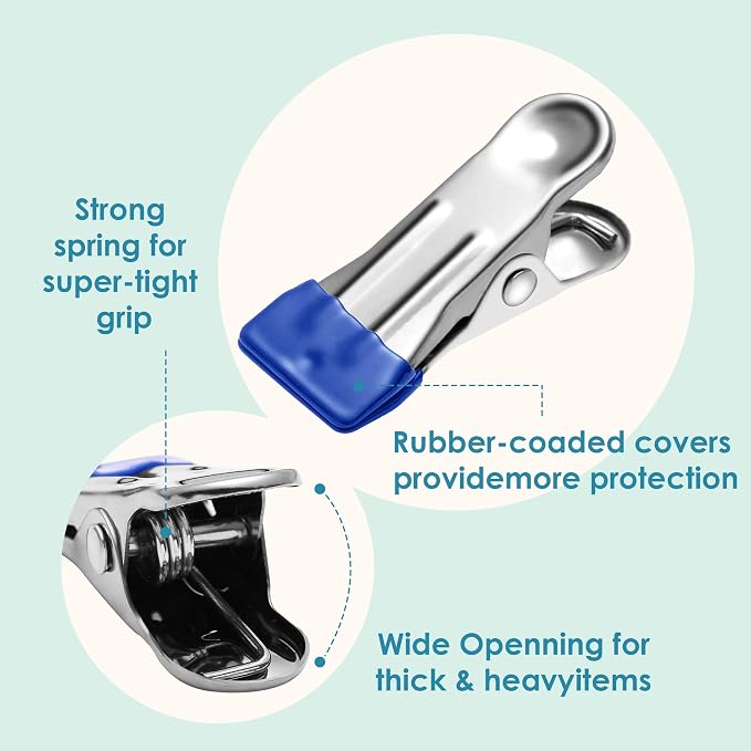 36 Pack Heavy Duty Clothes Pins, 2.17-Inch Stainless Steel Chip Clips, Multipurpose Laundry, Towel, Photo, and Food Clips, Durable and Colored, for Clothesline, Travel, and Home Use