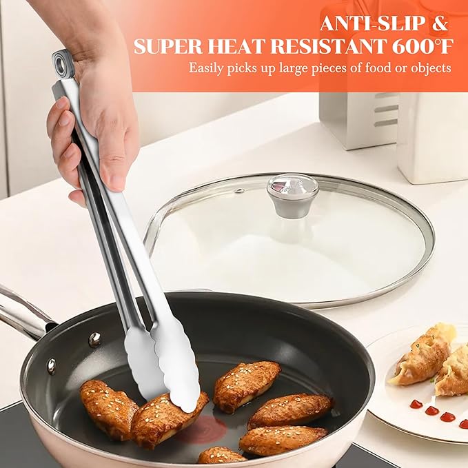 Kitchen Tongs for Cooking - 7 Inch & 9 Inch & 12 Inch Heat Resistant Stainless Steel Metal Locking Tong, BBQ Tongs Grill Tong for Cooking, Grilling, BBQ/Barbecue, Food (7+9+12inch)