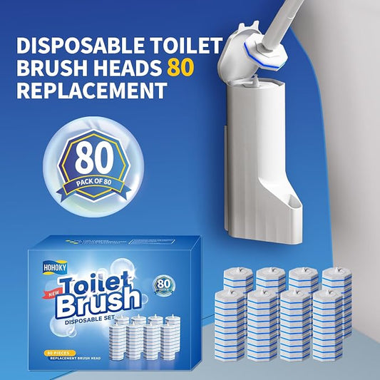 Hohoky 80Pcs Toilet Wand Refills for Disposable Toilet Bowl Brush Scrubber Cleaner Refill Pads,Toilet Brush Replacement Compatible Heads with Most Toilet Brushes Scrubber