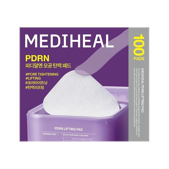 MEDIHEAL PDRN Lifting Toner Pads, Pore & Wrinkle Care (100 Count) | with Niacinamide, Glutathione | Pore Minimizing, Firming, Skin Renewal | Stretchable Pads | Korean Derma Toner Pads