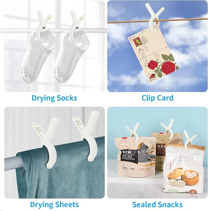 Beach Towel Clips for Beach Chairs Cruise, Strong Grip Clothes Pins Non-Slip Pool Chair Clips Plastic Quilt Drying Clip for Laundry Towel Clothes Blankets Set of 8, with Drawstring Bag(Blue+Khaki)