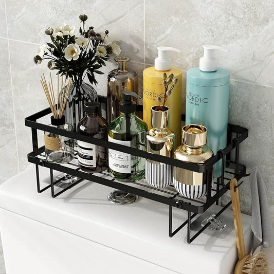 Godboat 1-Tier Over Toilet Storage - Wall-Mount Bathroom Shelf with 2 Hook | Bathroom Organizers and Storage Cabinet, Behind/Above/On/Top/Back Tank Shelves, Decor for Bathroom/Restroom/Kitchen/Bedroom