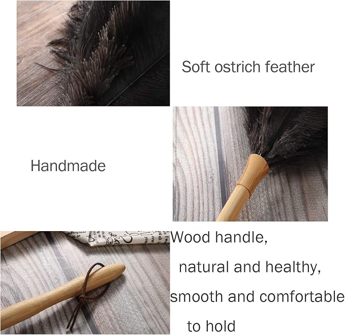 DDZMZ Ostrich Feather Duster for Cleaning with Natural Fluffy,16",Black | Genuine Natural Fluffy,Reusable and Washable,Gentle on Delicate Surfaces,for Home,Furniture,Desk
