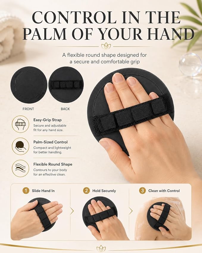 No-Pain Exfoliating Bath Scrubber Glove 4-in-1 Shower Body Care Set | Soft Rubber Scrubber, Bath Glove, Body Pads and Shower Tools for Daily Cleansing, Travel, Gym Bags and Bathroom Use(4pcs)