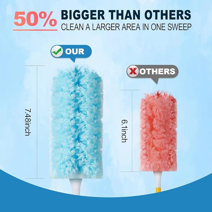 100Pcs Duster Refill Compatible with Swiffer Hand Duster +4FT Extended Handle +1 Handle, 360° Heavy Duty Duster Refills Kit for Cleaning, Office, Ceiling Fan, Baseboard & Blind