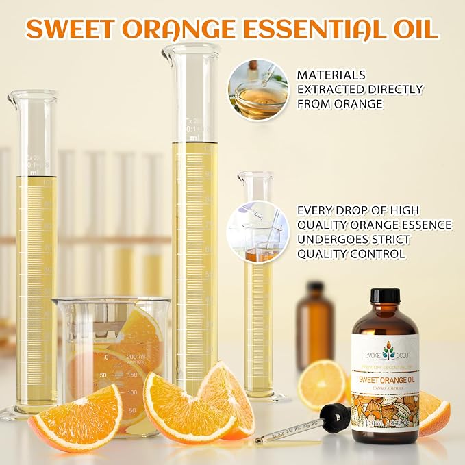 EVOKE OCCU Orange Essential Oil for Diffusers & Skin Care | Fresh Scent for DIY Cleaning Sprays, Candles & Soap Making, Aromatherapy to Lift Mood & Freshen Air – 118mL / 4 fl oz
