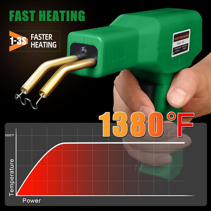 ATOLS Upgraded Plastic Welder, 1000PCS Staples, Pure Copper Transformer, Rapid Heating, Plastic Welding Kit, Hot Stapler Kit, Plastic Welder Gun Kit, Car Bumper Repair Kit, Plastic Repair Kit(Green)
