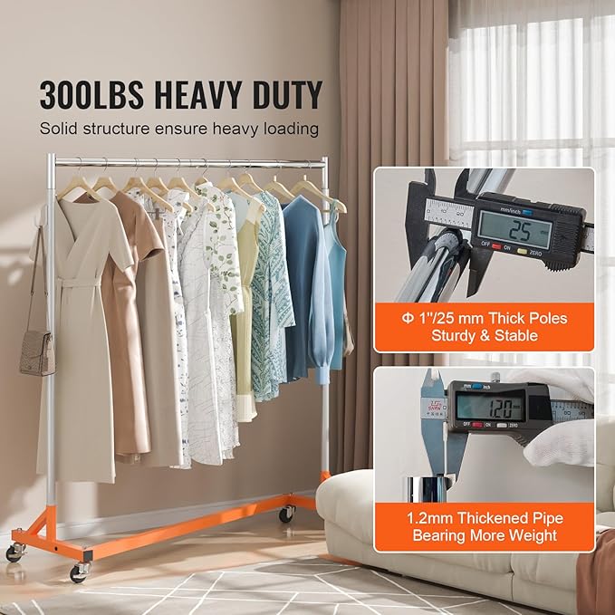 VEVOR Z Rack, Industrial Grade Z Base Garment Rack, Rolling Sturdy Steel Z Base Clothing Rack with Lockable Casters, for Home Clothing Store Display Orange (3 Sets) | for Home Clothing Store Display, 3 Packs, Space-Saving Storage, Quick Assembly, with ...